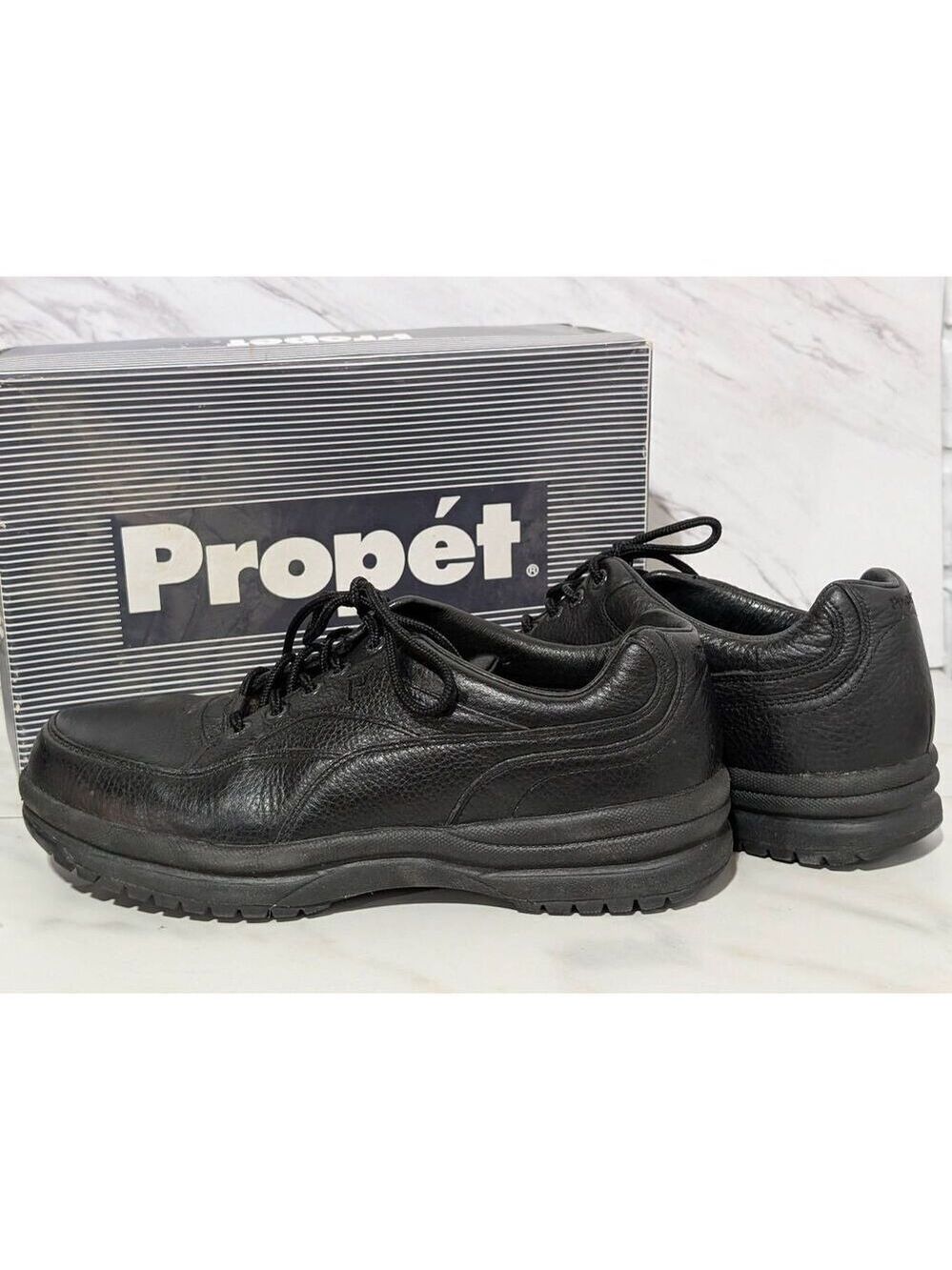 Propet Men's Black Solid Leather Tie Waterproof Comfort Shoes Size 9.5